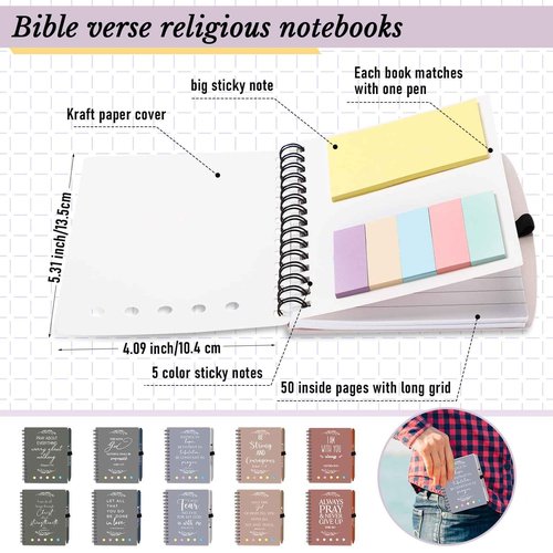 Kosiz 100 Pcs/50 Set Clergy Appreciation Christian Gifts Bulk Spiral Religious Notebook with Sticky Notes Bible Verse Pens Christian Notepads Church Supplies for Pastor Employee Teacher (Netural Color)