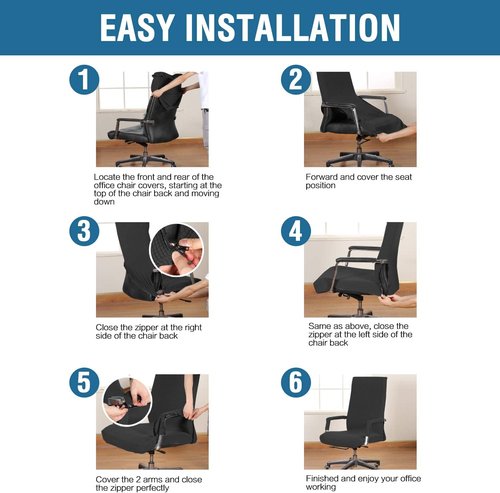 H.VERSAILTEX Stretchable Chair Covers - Removable, Machine Washable, Non-Slip Jacquard | Black, Large