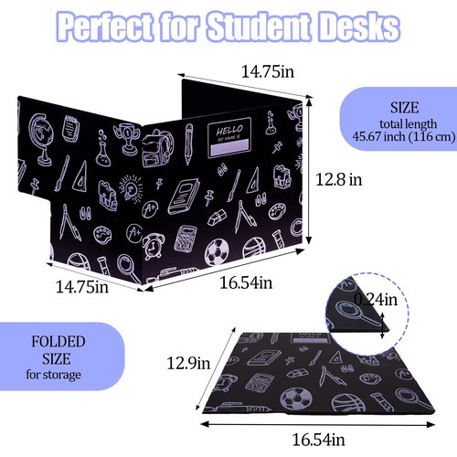 Succwoah 25-Pack Desk Dividers for Students with Privacy Shields, Ergonomic Arms Cutouts & Erasable Name Frames - Waterproof & Easy-to-Clean Test Dividers for Classroom, Exams, Office (Black)
