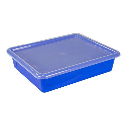 Storex Letter Size Flat Storage Tray – Organizer Bin with Non-Snap Lid for Classroom, Office and Home, Blue, 5-Pack (62536U05C)