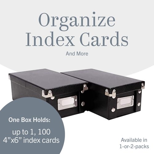 Snap-N-Store Index Card Holder Storage Box - Collapsible Organizer Box fits 1100 Flash Cards - Business, Recipe, or Note Card - 4 x 6, 2 Pack, Black