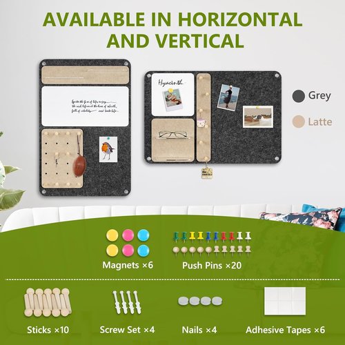 Dollar Boss 3-in-1 Foldable Bulletin Board - 16"x24" Magnetic Whiteboard with Cork & Acrylic Shelves, Grey