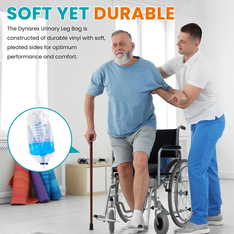 FURWEY 4-Pack Leg Bags, 1000mL, 18-inch Tubing with Anti-Reflux Valve, Sealed Separately & Single-Use, Anti-Slip Adjustable Elastic Leg Strap, One-Hand Drain Valve