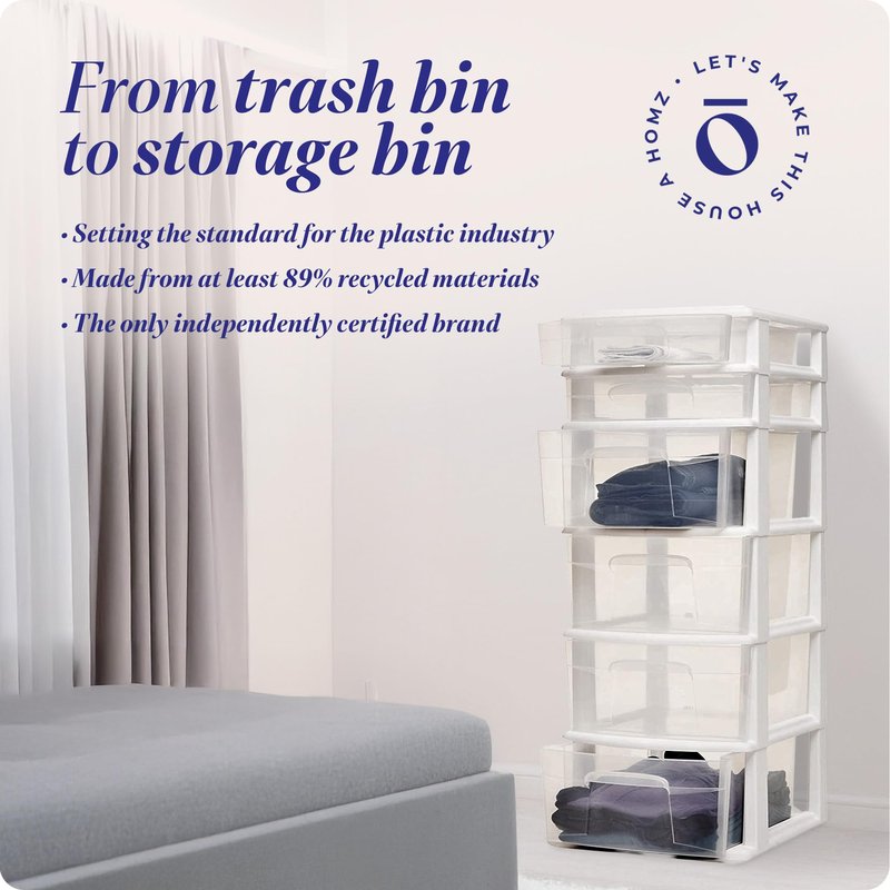 HOMZ 1-Pack Drawer Tower, 6-Tier Clear Plastic Storage Organizer Cart, White Frame - Heavy-Duty Organizing Drawers for Home, Bedroom, and Closet Organization