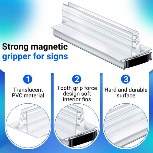 Thyle 24 Pack Magnetic Sign Holder Grip Holder, Powerful Magnet, 3" Length, 1" Width, 0.75" Total Height for Retail Wall Display Store Vendor Event Warehouse and Shop Supplies, Clear