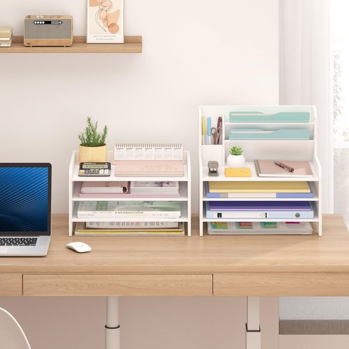 Wisuce Essentials Bamboo Desk Organizer Mail Holder Countertop Letter Tray File Organizer for Desk Letter Sorter Paper File Storage for School Home Office Supplies