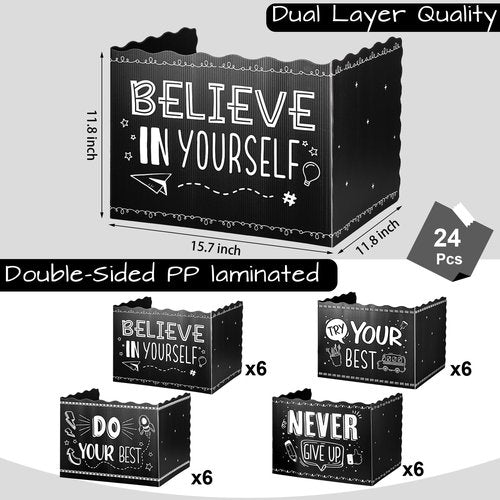 24-Pack Privacy Folders for Students Waterproof Durable Plastic Study Carrel Divider, Easy-to-Clean Classroom Desk Dividers Shield for School Teacher Supplies (Black)