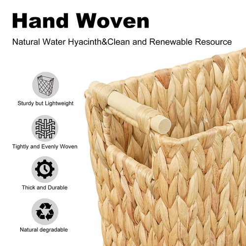 6 Gallon Wicker Trash Can with Wooden Handle,Wicker Waste Basket for Bathroom,Bedroom,Large Narrow Water Hyacinth Trash Basket,Rattan Boho Decor Farmhouse Bathroom Trash Can