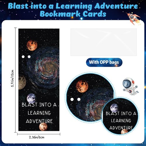 Dunzoom 30 Set Back to School Gift Bulk Space Mechanical Pencils Blast into a Learning Adventure Bookmark Refillable and Retractable Galaxy Pencils with Cards for Students Kids First Day of School