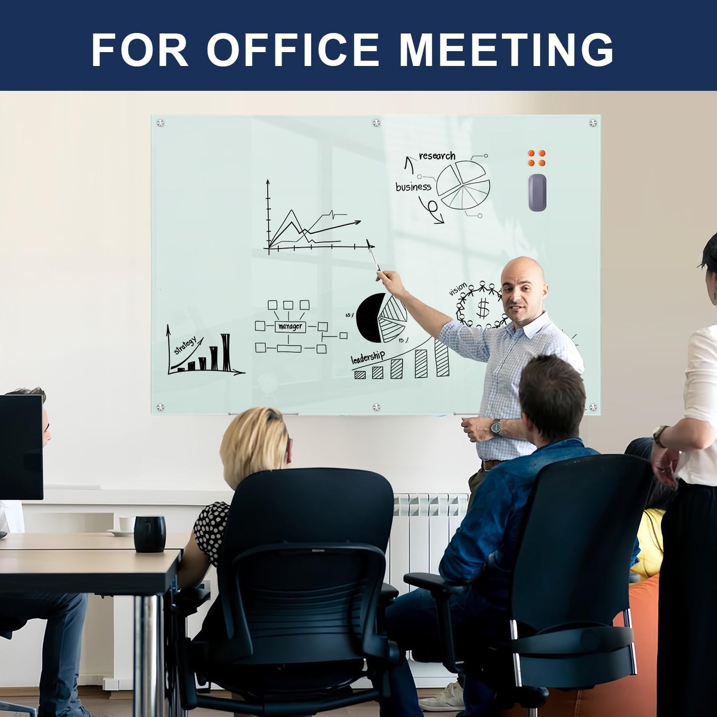 TSJ OFFICE Glass Dry-Erase Board - 72 x 48 Inches | Extra Large Frameless Magnetic Whiteboard for Home & Office