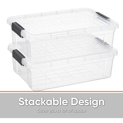Superio Clear Storage Boxes with Lids, Plastic Container Bins for Organizing, Stackable Crates, BPA Free, Non Toxic, Odor Free, Organizers for Home, Office, School, and Dorm(10.5 Quart, 2 Pack)