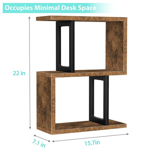 IGERI Desktop Bookshelf for Top of Desk Shelf - Brown Book Organizer 3-Tier Shelves Storage Small Bookcase Hutch for Dorm Office College