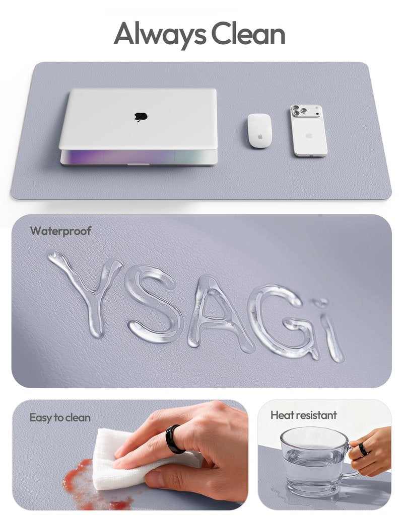 YSAGi Leather Desk Pad Protector, Office Desk Mat, Large Mouse Pad, Non-Slip PU Leather Desk Blotter, Laptop Desk Pad, Waterproof Desk Writing Pad for Office and Home (Soft Lavender, 31.5" x 15.8")