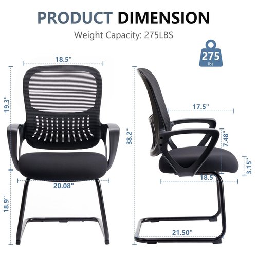 DUMOS Office Desk Chair with Sled Base Set of 2, Ergonomic Executive Mesh Computer Chairs with Lumbar Support for Home Bedroom Waiting Reception Guest Student