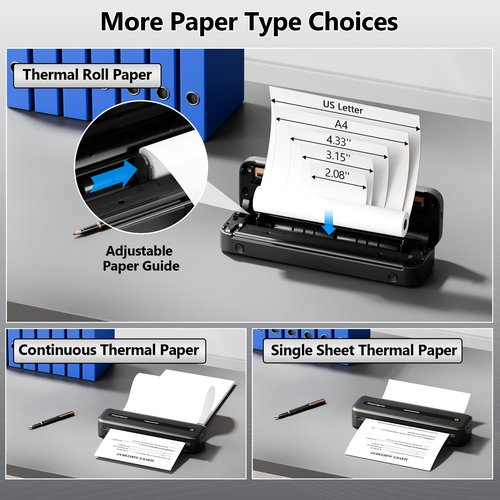 Phomemo Portable Printers Wireless for Travel, Bluetooth Thermal Printer, Inkless Mobile Printer Support 8.5'' x 11'' & A4 Thermal Paper, Compatible with iPhone Android Laptop for Office Car Home