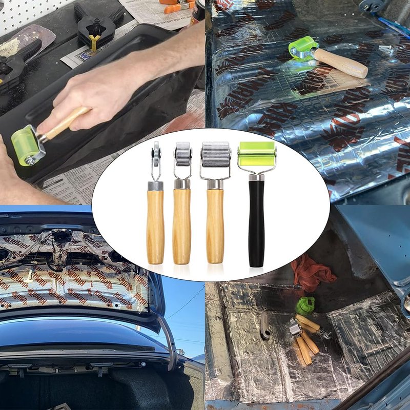YOUEON 4 Pack Car Sound Deadening Roller Metal Insulation Tool, Sound Deadener Roller Set, Seam Roller, Bearings Equipped Wheel Roller for Car Sound Deadening Mat and Wallpaper Application