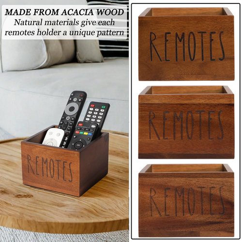 LBEMEY Acacia Wood Remote Holder, Control Organizer for TV - Home, Living Room, Bedroom - Wooden Remote Box (Brown, M, 3+ Remotes)