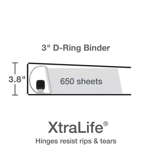 Oxford 3 Ring Binders, Binders for School and Office, 3 Inch ONE-Touch Easy Open D Rings, 3-Sided View Binder Covers, Xtralife Hinge, Non-Stick, PVC-Free, Black, 650-Sheet Capacity, 4 Pack (79914)