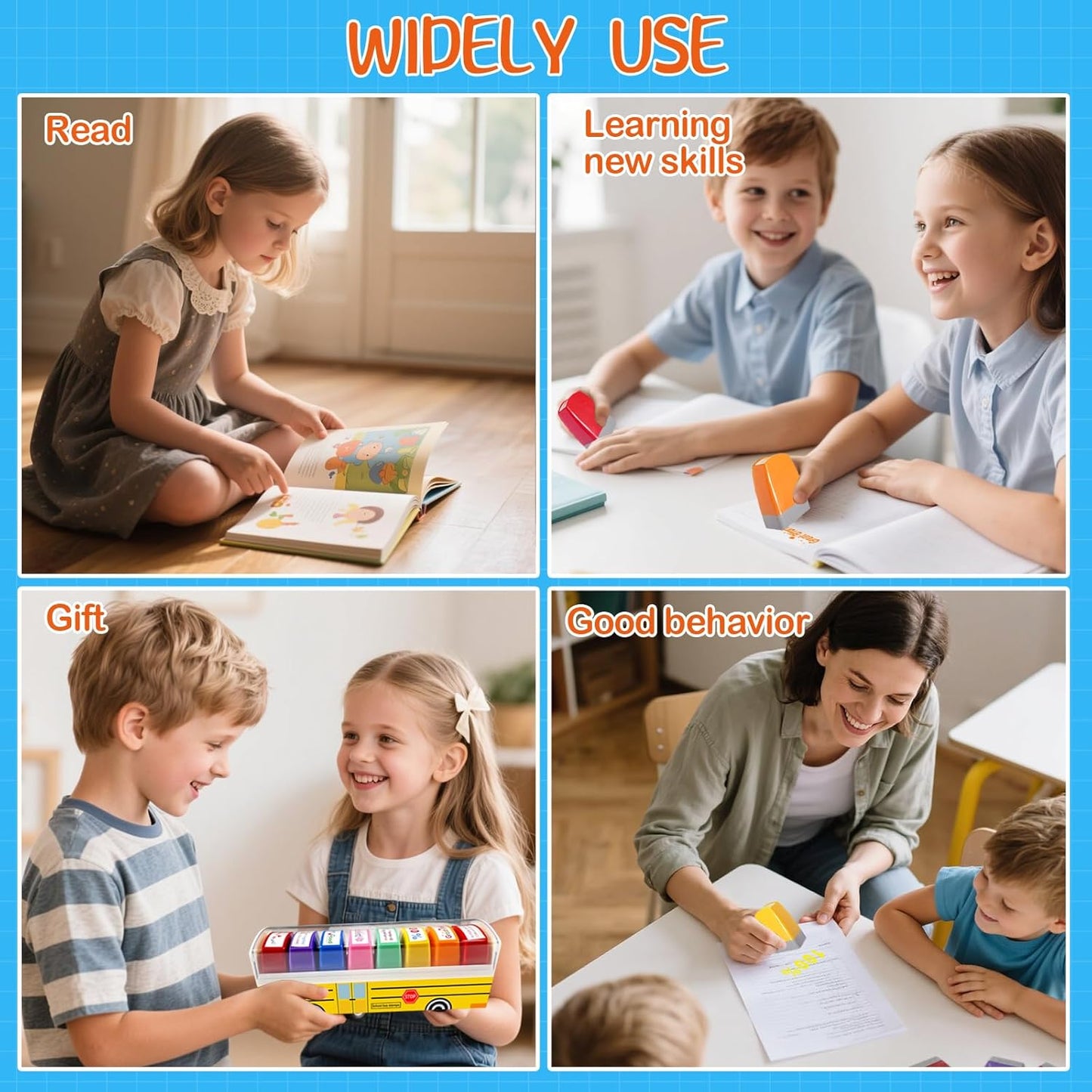 Teacher Stamps - Self-Inking Grading & Motivation Stamps | Perfect Gift for New Teachers (8 Pcs)