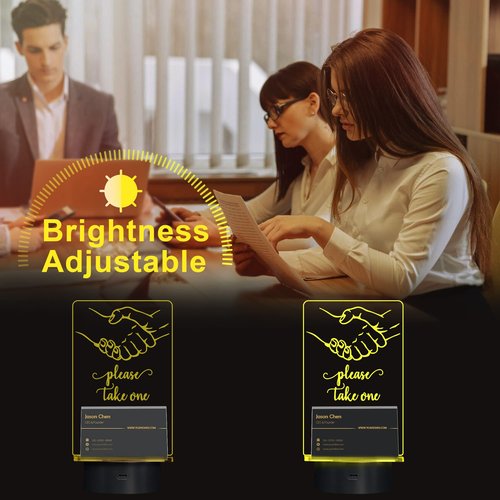 YuanDian Business Card Holder, Light up Card Organizer Business Card Stand, Business Card Display Holder, 16 Color Light LED Acrylic Card Holders Display Office