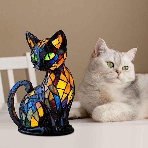 Solymall Glowkitty, Serum Glow Kitty Lamp, Vueeze/Sherum/Libiyi/Mallslovin Cat Lamp Stained Glass, Vianys/Pubyfun/Ribili/Shirem/Dotmalls Retro Resin Tabletop Table Light, 3D Cute Pet LED Lamps (#1)