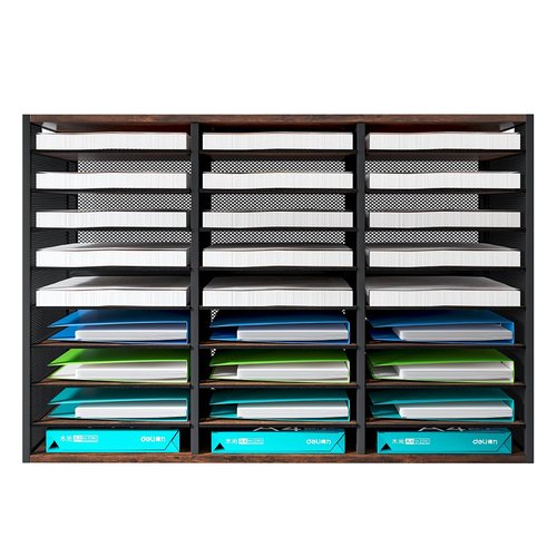 PAG Mass Mail Sorter - Adjustable Mail Holder, Countertop Literature Organizer, Student Mailbox for Classroom, Desktop Bill Paper Organizer for Office & Home, 27 Compartments, Brown