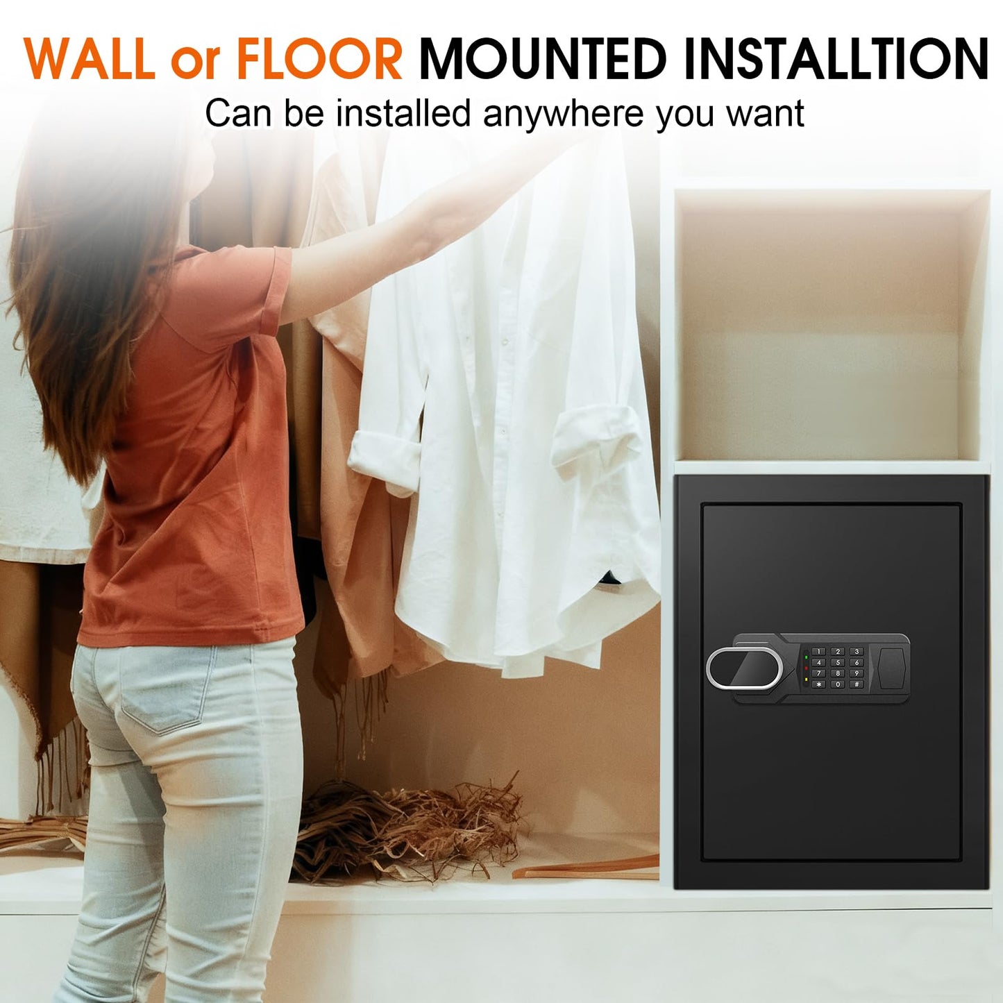 3.4 CUFT Large Home Safes Water and Fireproof, Fire Proof Safes with Spare Key and Electronic Keypad, Floor Safe with Removable Shelf, Safes for Home Use Fire and Water Proof
