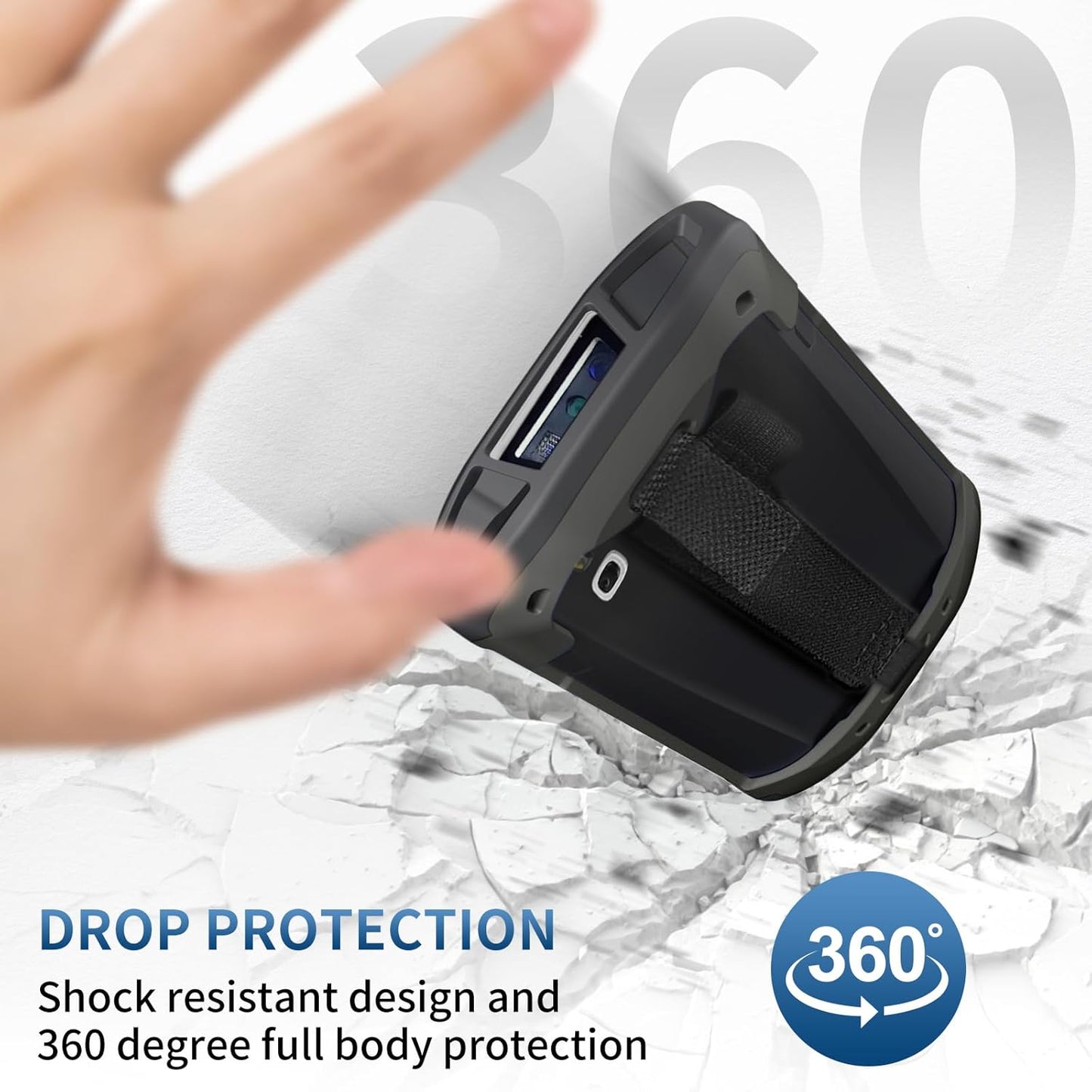 Zebra Protective Case Cover - Rugged Boot with Hand Strap & Tempered Glass for TC51/TC52/TC56/TC57 (Black)