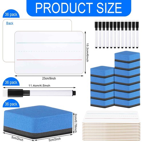 Colarr 36 Sets Mini White Boards 6"x 9" Dry Erase Boards Classroom Pack Includes Two Sided Small Whiteboards Markers, Lapboards Erasers for Teachers Students School