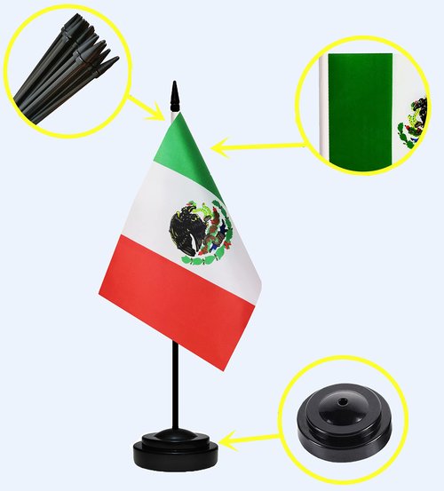 USA American & Mexico Mexican MX Desk Flags, US Mexico Table Flag, Small Mini American & Mexican MX Twin Table Office Flag, Miniature Mexican MX and US Desktop Flag With 13" Solid Black Pole, Black Base
