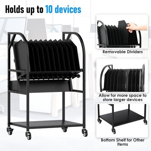 Gtouse 2 Tier Open Laptop Charging Cart with Wheels, 10 Device Mobile Charging Cart for Laptops Computers, Tablets and Chromebooks, Laptop Charging Storage Rack for Office and Classroom