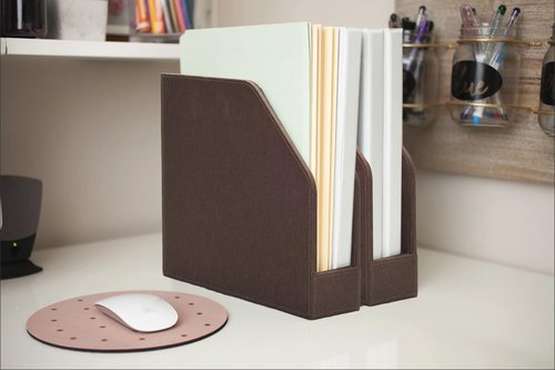 MobileVision Executive Brown Cloth Fabric Vertical File Holders - 2 Piece Combo