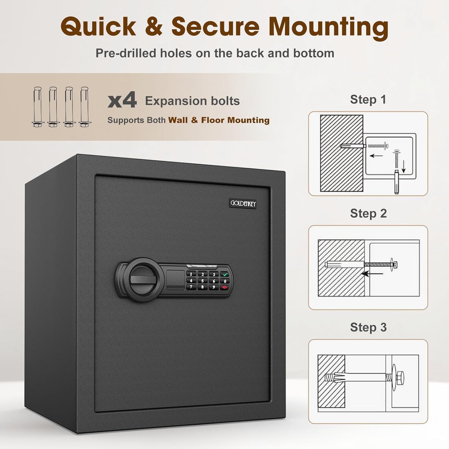 <1.6 cu.ft.>Goldenkey Digital Safe with Electronic Keypad, Document Safe with Removable Shelf, Personal Safes Box Perfect for Guns, Laptop for Home, Office, Hotel, 11.81"D x 14.96"W x 11.81"H