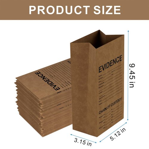 25 Pack Crime Scene Paper Evidence Bag for Receipts, 9.45 * 5 * 3 inch Paper Evidence Bags