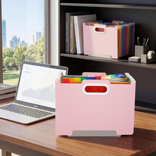 Comix Accordion File Organizer - 13 Pocket Expanding Folder | Portable A4 Document Holder in Pink