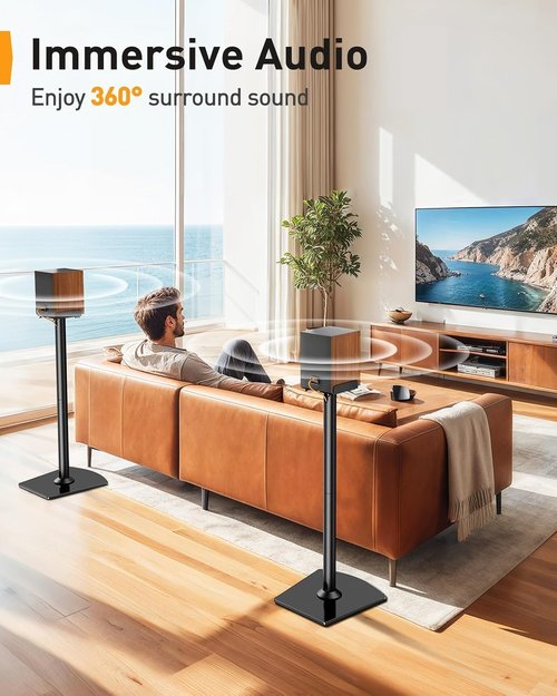 Perlegear Universal Speaker Stands - 33.6 Inch Height with Cable Management | Supports Up to 22lbs