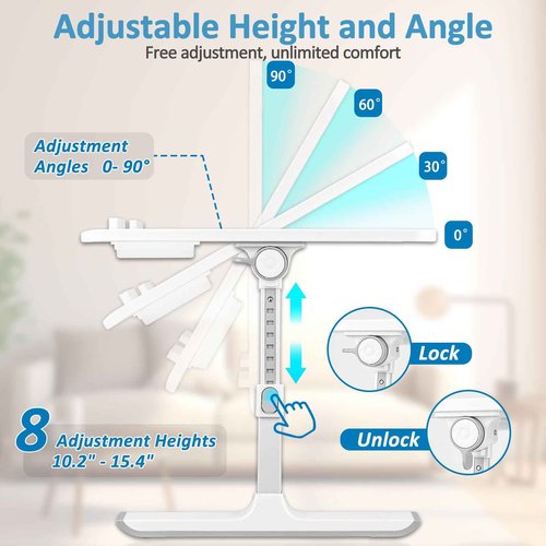 Lap Desk for Bed, Folding Laptop Stand for Bed Table, Adjustable Portable Laptop Bed Tray Desk with Storage Drawer Bookstand Cup Holder for Eating, Working, Writing in Sofa Couch Floor