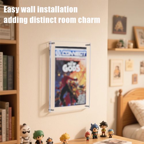 WEIMINLI 2-Pack Acrylic Comic Book Frame Set - Single Comic Book Frame & Wall Display (10.2x6.7in) - High Clarity Comic Book Holder, Protector & Top Loader Case