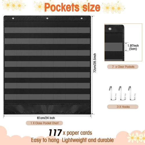 Pasimy Classroom Calendar Pocket Chart Retro Groovy Bulletin Board Set Boho Daisy Seasons Festival Weather Calendar Set for Classroom Decoration Back to School Supplies(Classic)