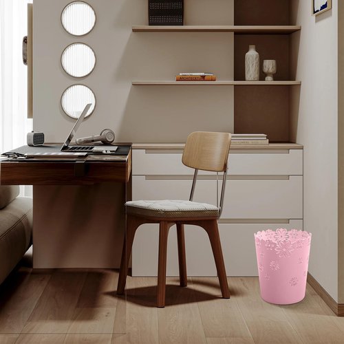 YEMIANJU Simple Cute Wastebasket Hollow Flower Shape Plastic Lidless Wastepaper Baskets Trash Can Pink Bathroom Decor 3.6 Gallons Garbage can (Pink, XL)