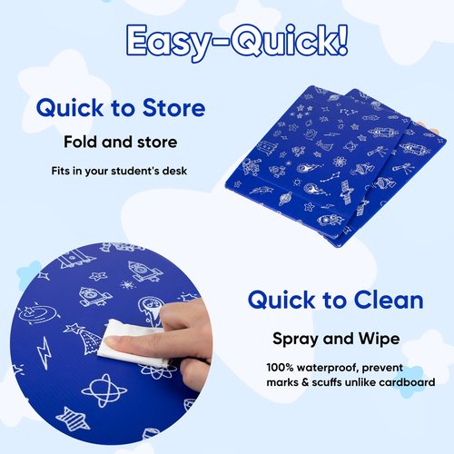 25-Pack Desk Dividers for Students, 3-Fold Privacy Screens, Durable Waterproof Plastic Study Boards, Easy Clean Classroom Shields for Schools,Teacher Supplies & Student Desk Organizers, Blue