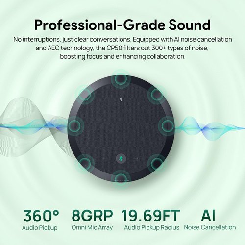 Yealink CP50 Conference Call Speaker and Microphone with Ai Noise Cancellation, Speakerphone for Teams Room, 8 360° Omnidirectional Mics, Bluetooth, USB-C, Daisy Chain, 19.69ft Pickup Telephon