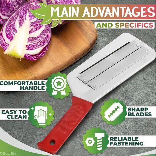 Stainless Steel Shredder Knife, 2025 Upgraded Cabbage Shredder, Dual Blade Julienne Cutter for Slicing, Grating & Shredding - Perfect for Sauerkraut, Coleslaw, Vegetables with Hook(Black+Red)