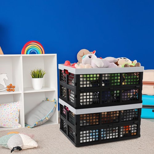 Yuright 34 Liter Plastic Collapsible Crate for Storage, 3 Pack Foldable Milk Crate, Black