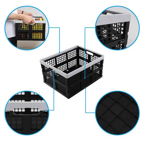 Esdiplot 3 Pack 34 Quart Large Plastic Collapsible Storage Crate, Plastic Folding Containers Bin Stackable Basket