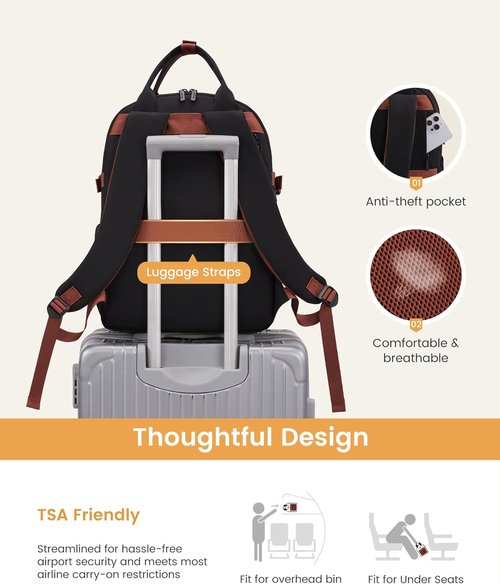 LOVEVOOK Laptop Backpack - Stylish Waterproof Work Bag with Large Cup Holder | Beige-Brown, 15.6 Inch