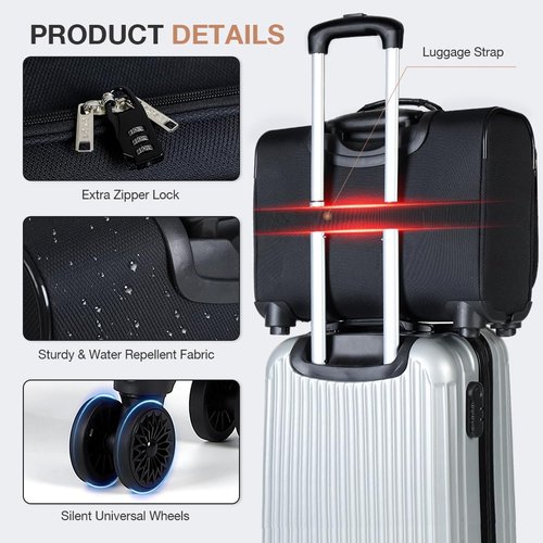Lekebobor Rolling Laptop Bag With a Compact Combination Lock,Rolling Laptop Briefcase on Wheels for Women/Men Fits Up to 15.6Inch computer Bags Water Resistant for Work Travel and Business, Black