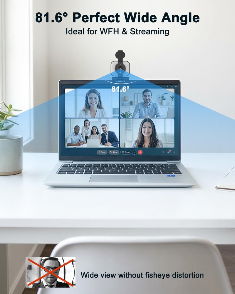 Atatat 2K Webcam for PC with Microphone & Light & Privacy Cover, Web Camera for Desktop/Laptop/Monitor/Mac, Autofocus USB Computer Camera for Zoom/Skype/Teams/Video Calling/Meeting/Streaming