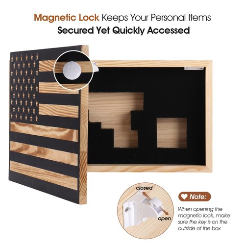 Hidden Gun Storage American Flag - Concealment Gun Safes for Valuables, Guns, Jewelry, Cash/Solid Wood Construction(Lockable)