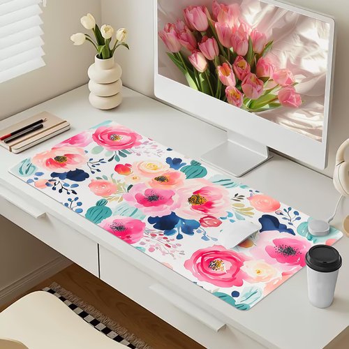 Bloss Flower Desk Mat, Leather Desk Pad, Desk Matt for Desktop, Waterproof Desk Pad Mat, Computer Mat for Office Work/Home/Decor/Desk Protector(31.5 x 15.7 Inches)